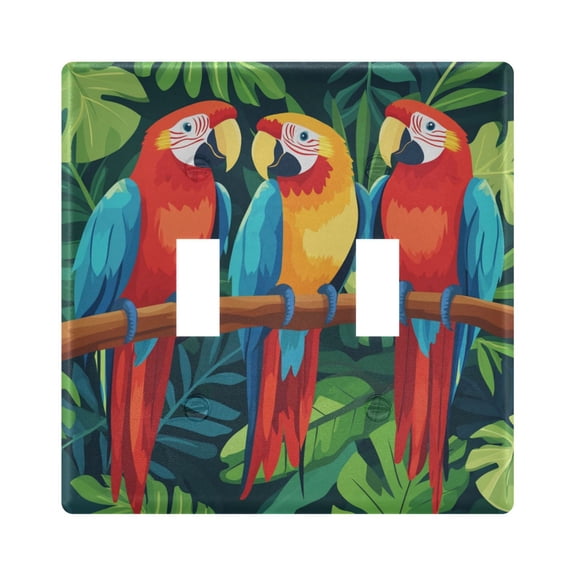 Three Parrots on Branch Leaves Light Switch Cover Electrical Outlet Cover Replaceable Wall Plates 2-Gang
