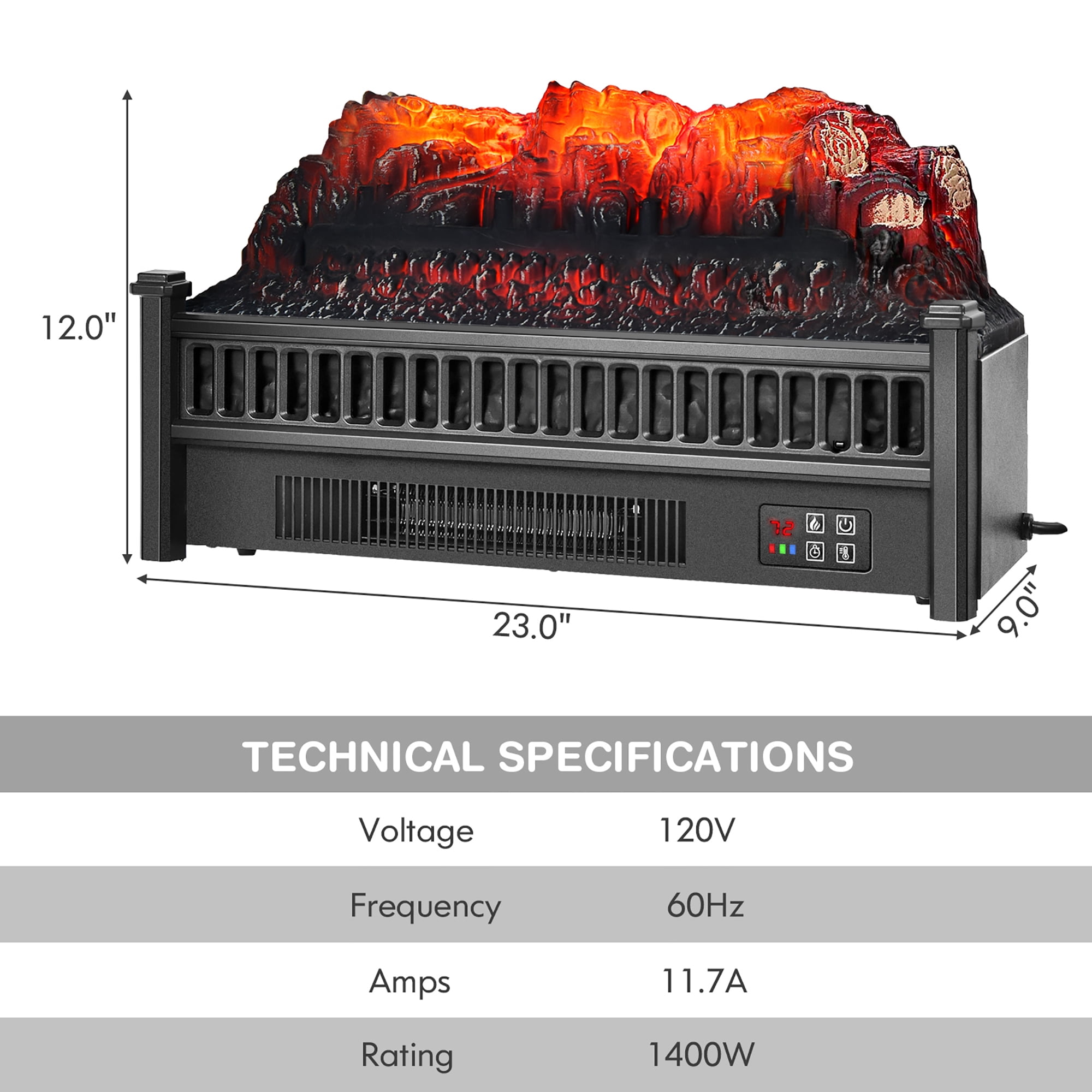 Costway 23'' Electric Fireplace Log Set Heater W/ Remote Control Realistic  Flame 1400W - Walmart.com