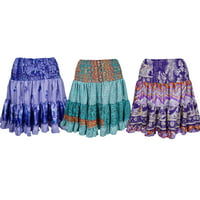 Mogul Funky Summer Printed Skirt Vintage Silk Sari Full Flare Boho Fashion Gypsy Hippy Chic Skirts Wholesale Lots Of 3