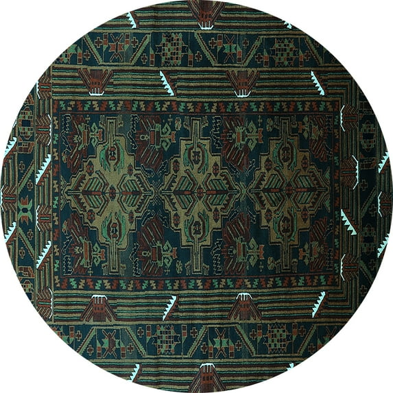 Ahgly Company Indoor Round Oriental Light Blue Industrial Area Rugs, 4' Round
