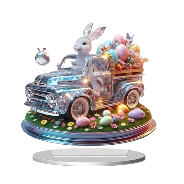 A 2D Acrylic Decorative Stand With Colorful Bunny Design For Easter Living Room Entryway Or Desktop Holiday Decor