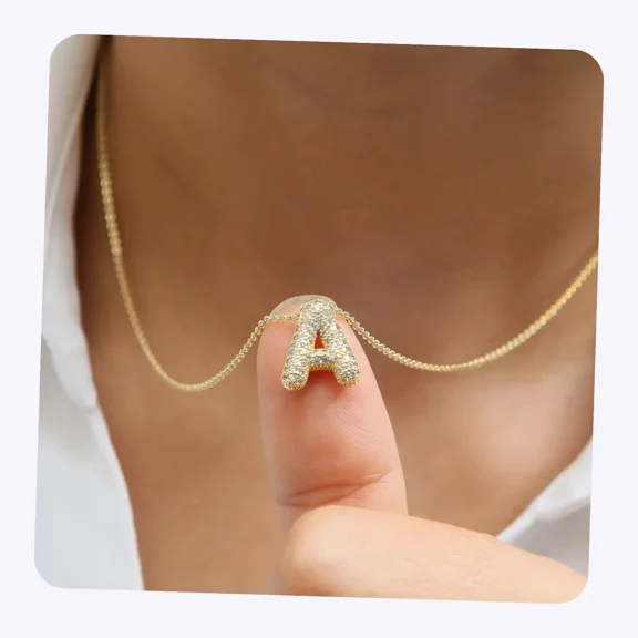 1.00Ct Round Cut Simulated Diamond Women's Bubble Letter Alphabet " A" Pendant 14K Yellow Gold Plated 925 Silver