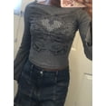 thumbnail image 2 of xiaxaixu T-shirt pour Femmes, Manches Longues Col Rond Imprimé Ailes Ajusté Hauts Mode Urbaine, 2 of 9
