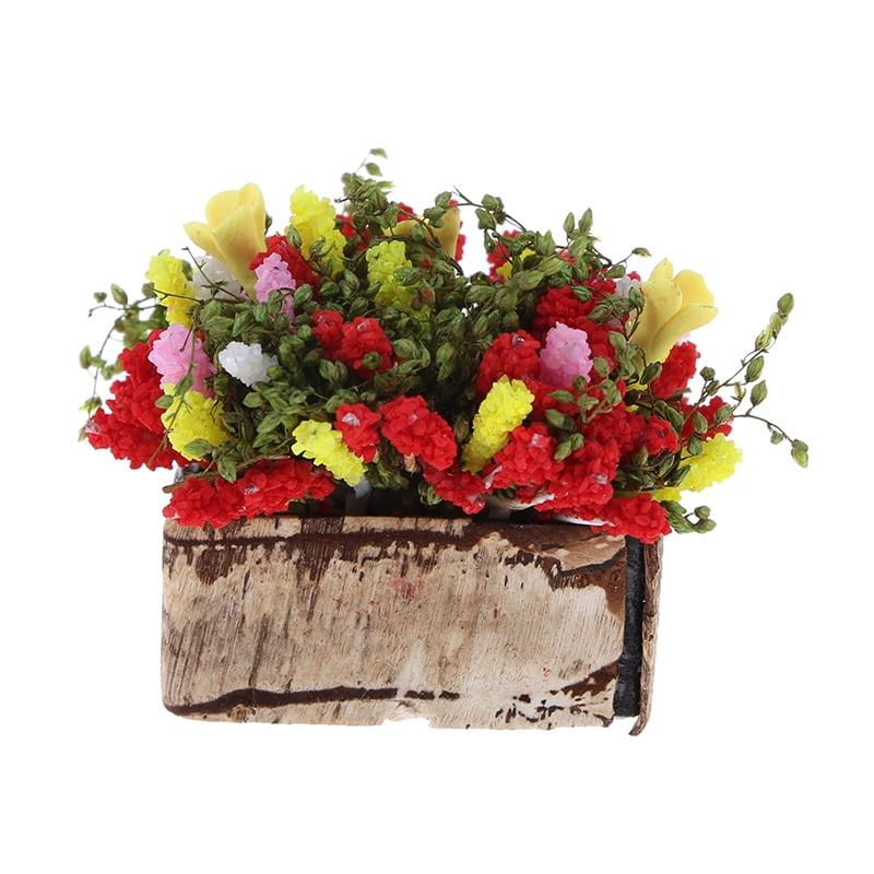 Details about   1/12 Dollhouse miniature multicolor flower bush with wood pot`US BCH 