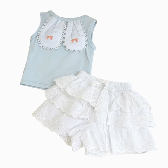 Toddler Girls Summer Short Sets Outfits Cotton Crewneck Short Sleeve Playwear Sets 6-12 Months 12-24 Months 2t 3t 4t 5t 6t 7t Children(Blue,3-4 Years)