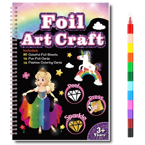 Foil Art Craft Kit , Crafts for  Fun Art Supplies DIY Creative Travel Toy, Birthday Gift Party Favor Toys