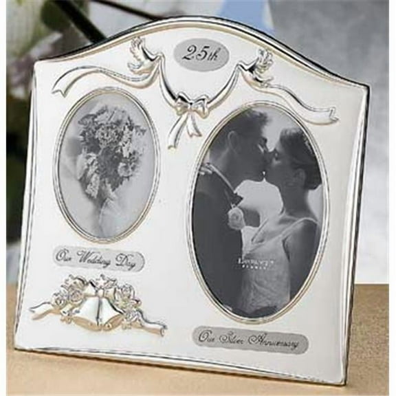 Lawrence Frames  Lawrence Frames Satin Silver & Brass Plated 2 Opening Picture Frame - 25th Anniversary Design