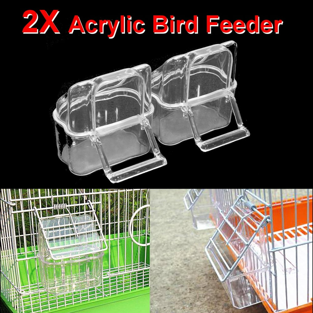2Pcs Bird Seed Food Feeder Acrylic Clear Bowl Feeding Box Parrot Pigeon