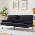 thumbnail image 4 of Folding Sofa Bed with Cup Holder Convertible Futon Couches Adjustable Backrest Modern PU Leather Furniture Upholstery for Living Room, 4 of 8