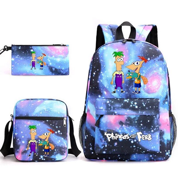3pcs Disney Phineas And Ferb Teenager Students Backpacks Schoolbags Pencil Case Shoulder Bags Boys Girls School Bags Sets