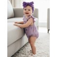thumbnail image 4 of BemeyourBBs Newborn Baby Girls Mardi Gras Outfits They Found Me In A King Cake Carnival Summer Clothes Plaid Gingham Romper Cute Embroidery Ruffle Fly Sleeve Jumpsuit Headband, 4 of 9