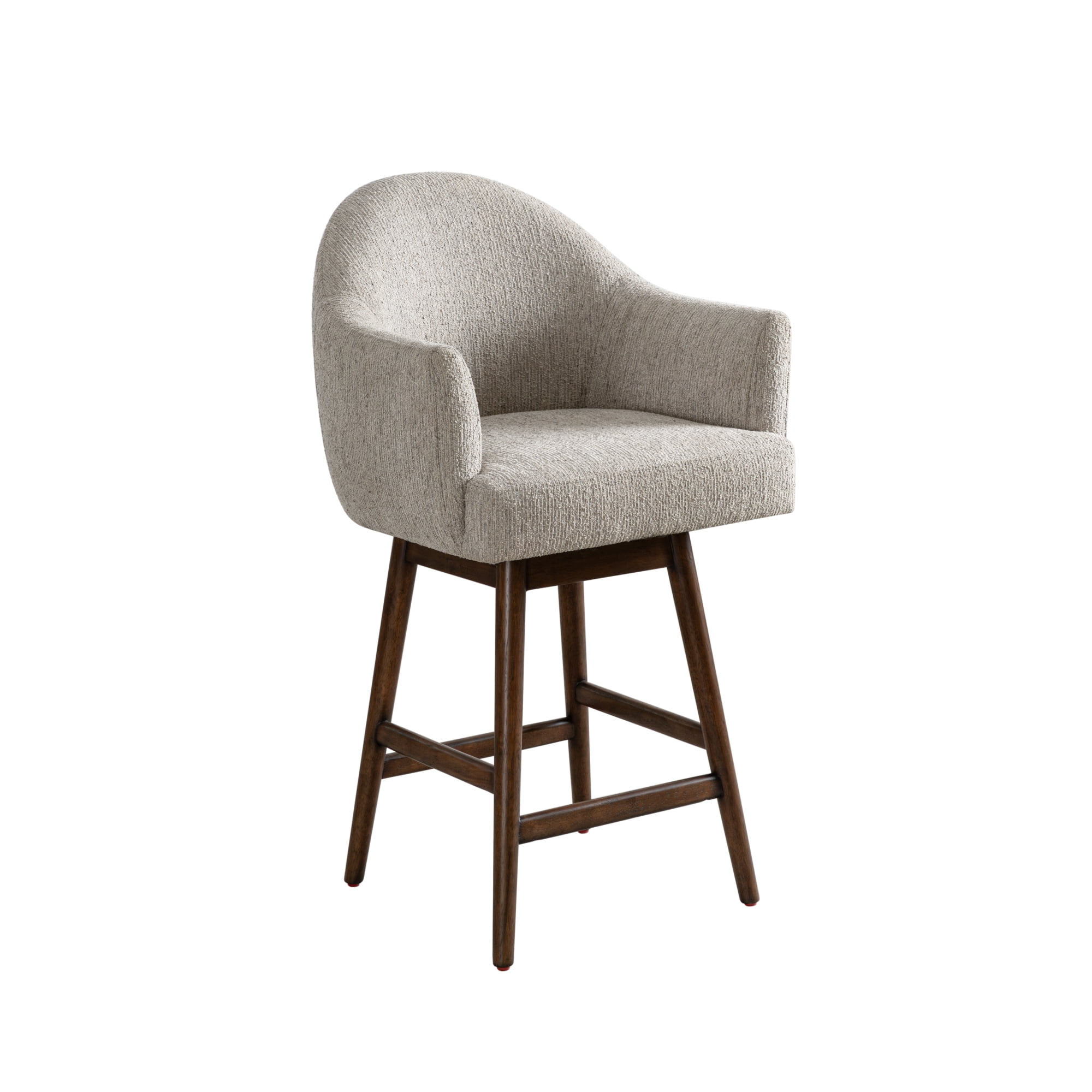Jaxon Brown Solid Wood Upholstered 26" Counter Height Swivel Barstool with Morning Fog Fabric Seat - Set of 2
