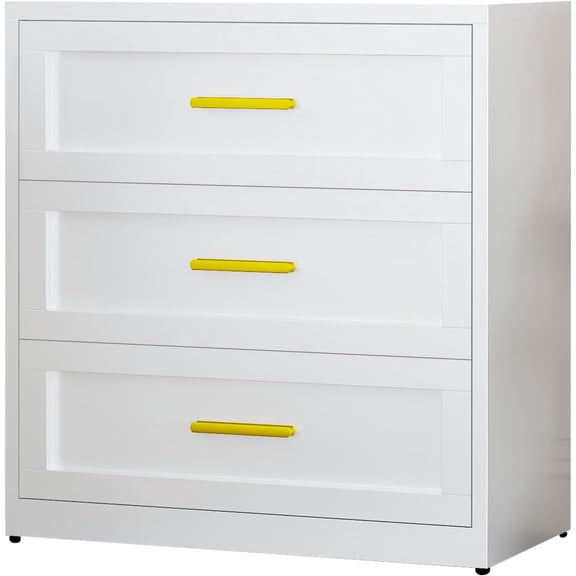 Metal 3 Chest of Drawers - White Dresser with Drawers for Bedroom, Closet, Living Room, Hallway and Entryway