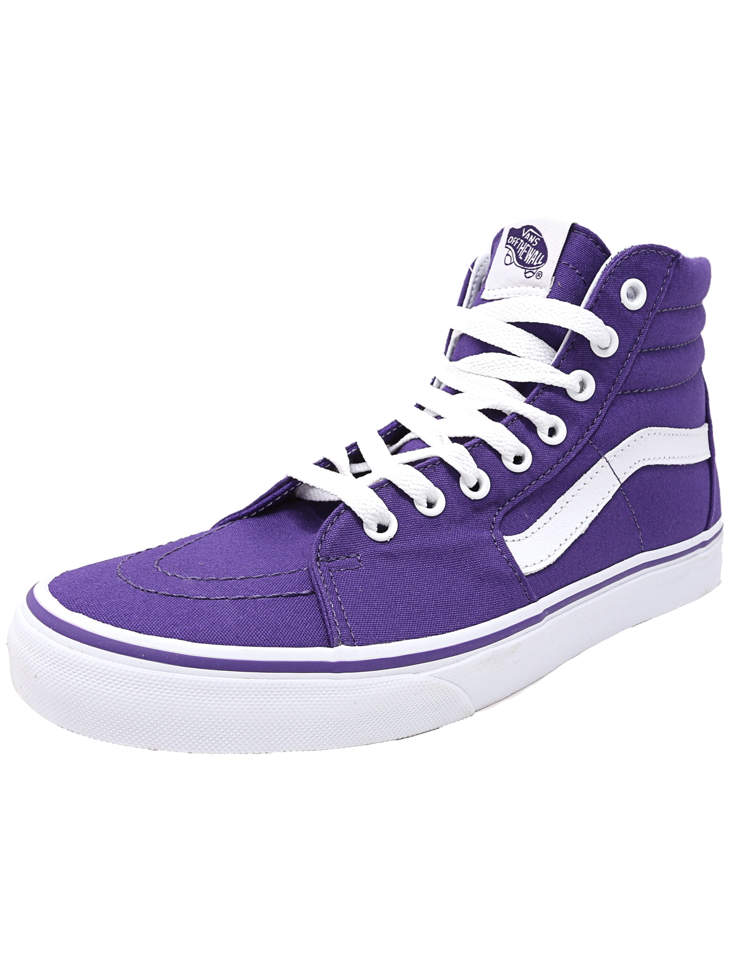 purple and white high top vans