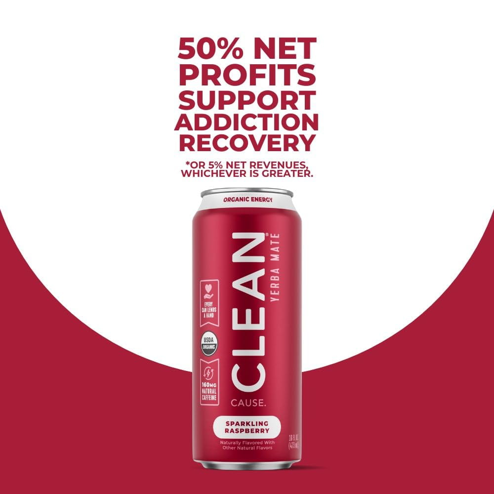 Pack of 12, CLEAN Cause Raspberry Organic Sparkling Yerba Mate, 16 fl oz