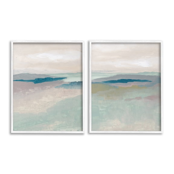 Stupell Industries Soft Abstract Terrain Landscape Painting White Framed Art Print Wall Art, 16 x 20, Set of 2