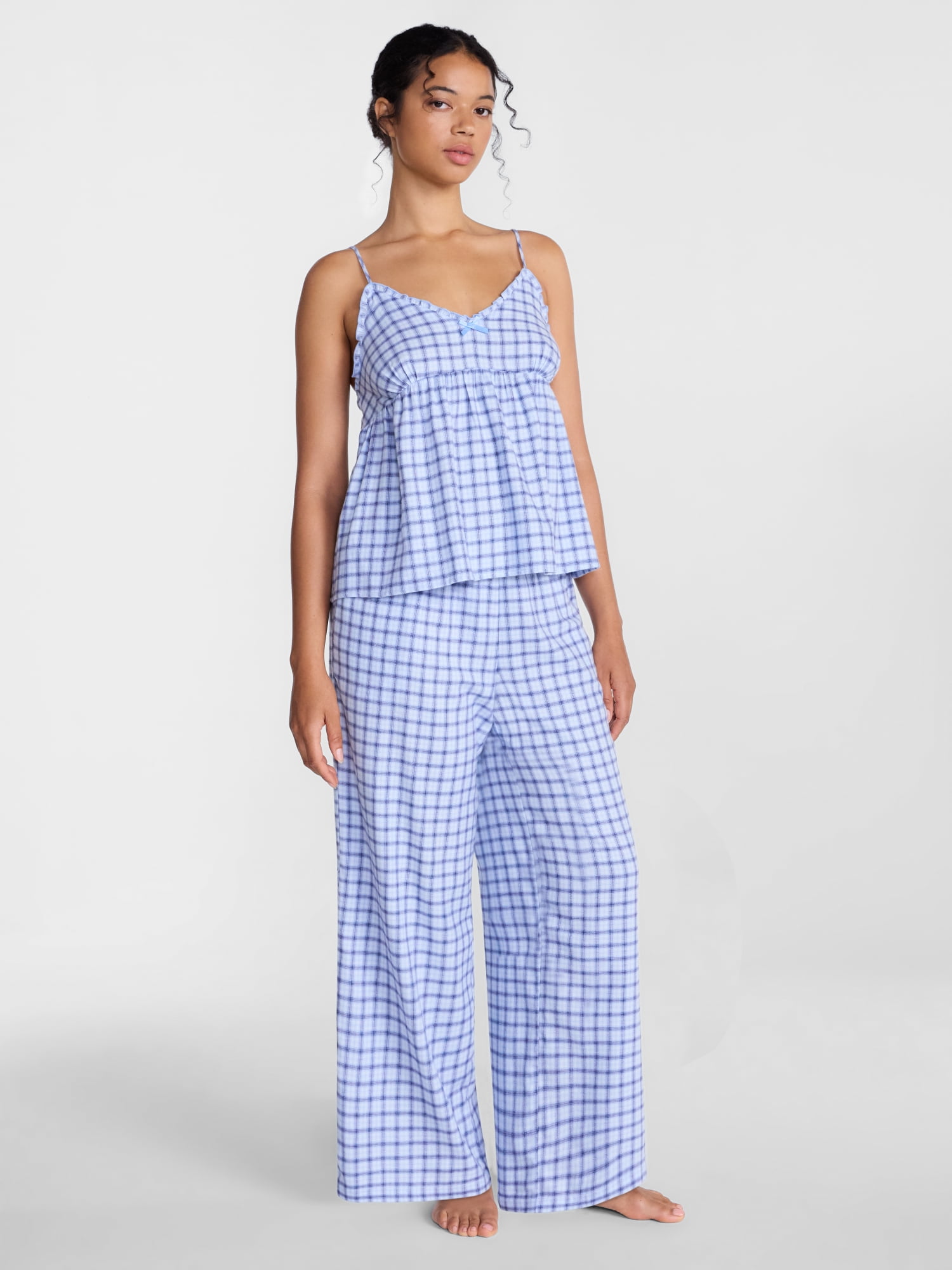 Joyspun Women's Flannel Cami w/ Self Ruffle Sleep Top, Sizes XS to 3X