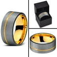 thumbnail image 4 of P. Manoukian Tungsten Wedding Band Ring 9mm for Men Women Black & 18K Yellow Gold Plated Pipe Cut Brushed Polished Lifetime Guarantee Size 4, 4 of 4