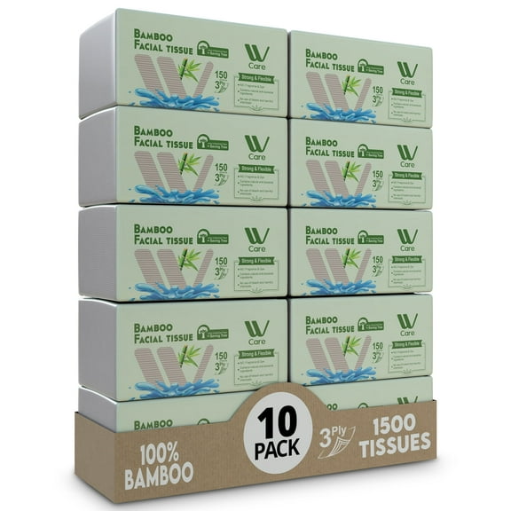 WBM 100% Bamboo Fiber 3-Ply Facial Tissues, 150 Tissues per Box,6 Packs (900 Total Tissues)