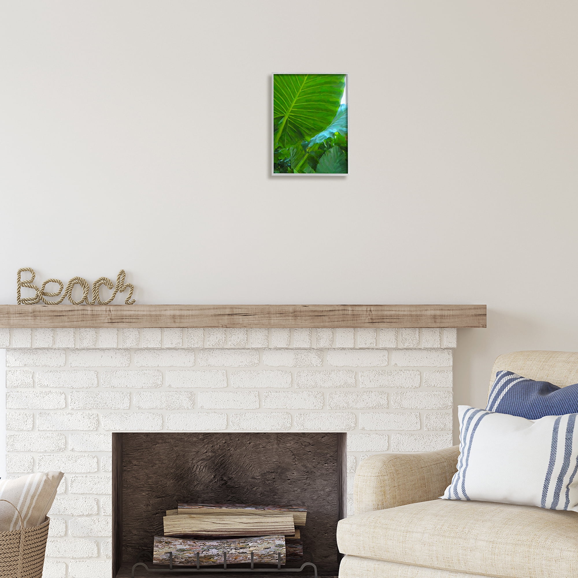 Stupell Industries Green Palm Leaf Painting Botanical & Floral Photography Gray Framed Art Print Wall Art, 11 x 14