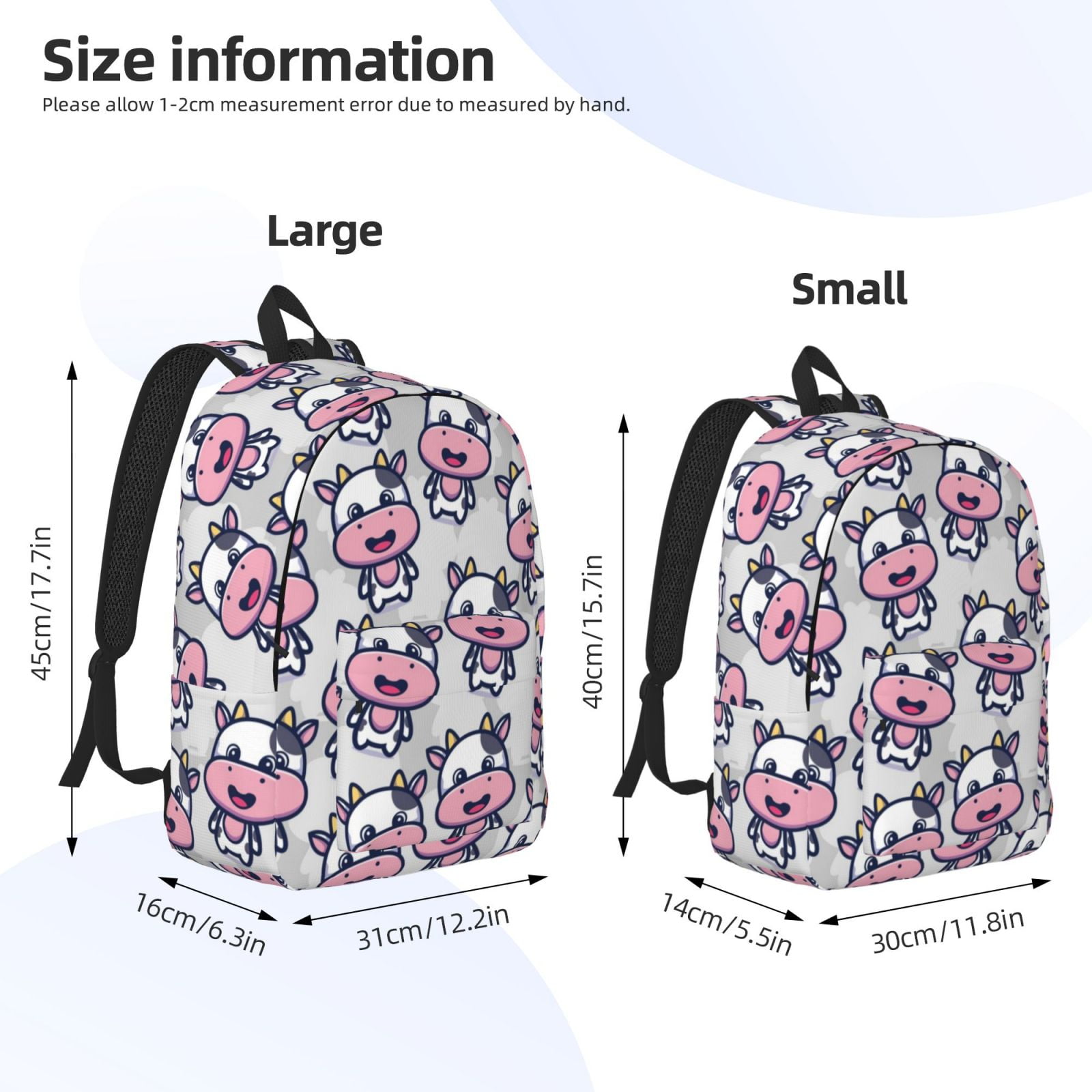 Picia Baby Cow Printed Canvas Daypack - Stylish and Durable Vintage Compact Backpack - Class, Work, Travel, or Laptop Bookbag,Organized Compartments-Small