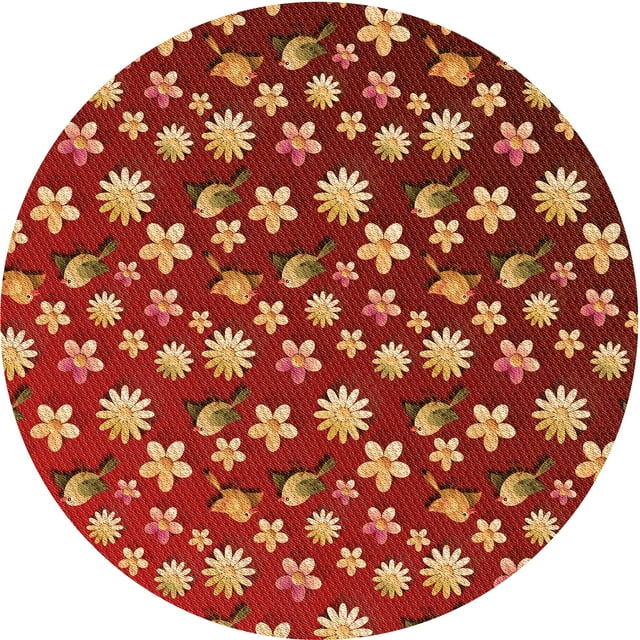 Ahgly Company Tapis d'Intérieur Ronds Transitionnels Rouges Lavables à la Machine, 4 Pieds Rond