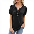 thumbnail image 1 of Blusas Tipo Túnica para Mujer, Informales, con Cuello en V, Corta, Blusas de Verano con Mangas Abullonadas y Volantes. Negro L, 1 of 9