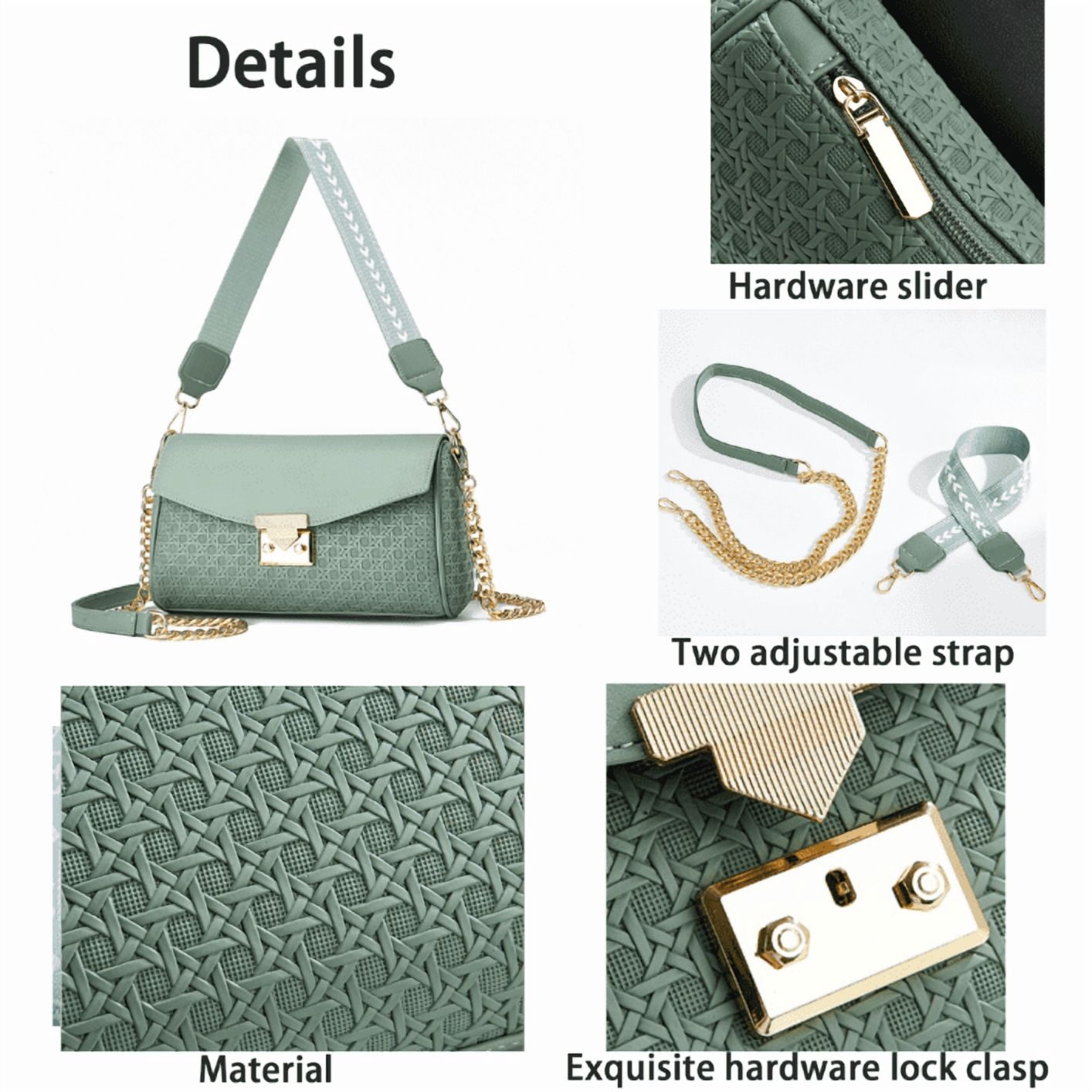PORT&LOTUS Women's Crossbody Bag, Fashion Textured Faux Leather Shoulder Bag with Wide Adjustable Strap and Gold Chain, Trendy Flap Purse for Daily Wear