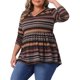 thumbnail image 4 of Agnes Orinda Disfraces de Halloween para Mujeres de Talla Grande Tops Babydoll Vintage Rayas Boho Escote en V Manga Larga Cintura Elástica Blusa Casual 2X Marrón, 4 of 6