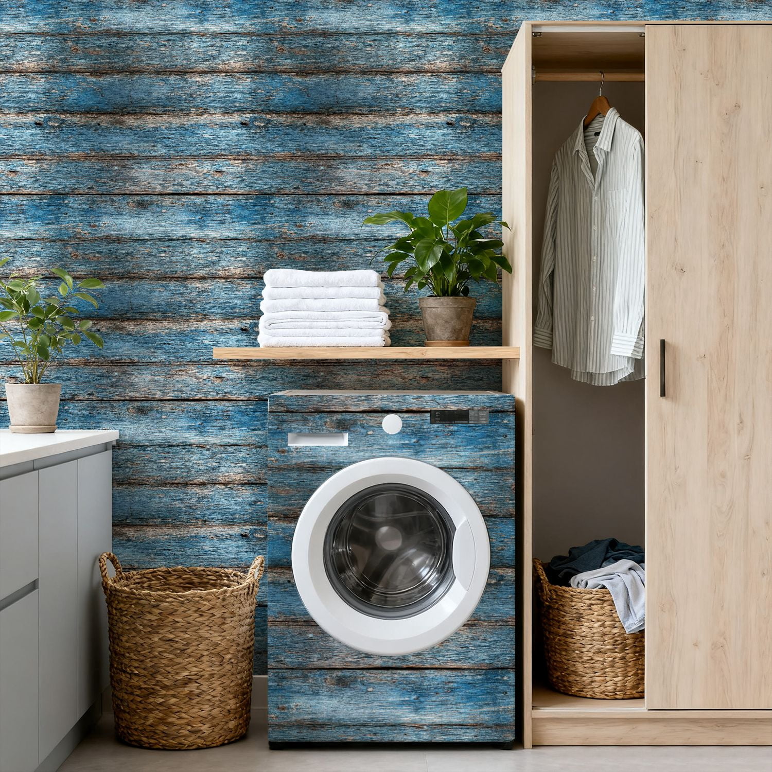 Peel and Stick Wallpaper Blue Weathered Wooden Planks Rustic Wood Texture Wall Mural 17.7in x 9.8ft Self Adhesive Removable Wall Paper Renter Friendly Wallpaper for Nursery Bedroom Cabinets