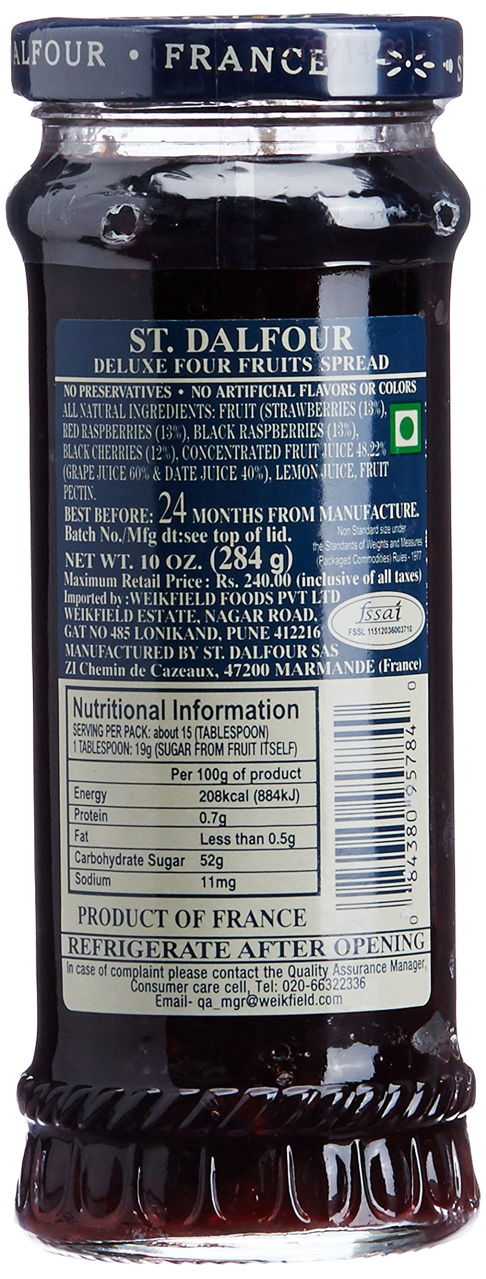 Charles Jacquin-St.Dalfour Consrv, 4 Fruits, 100%Fruit, 10-Ounce (Pack of 6)