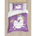 thumbnail image 1 of Ambesonne Unicorn Duvet Cover Set, Mythical Animal Clouds and Rainbow Horse Image Print, Decorative 2 Piece Bedding Set with 1 Pillow Sham, Twin Size, Lavender White, 1 of 3