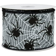 Spider Nest Halloween Wired Ribbon - 2 1/2" x 10 Yards, Gray & Black, Bows, Wreath