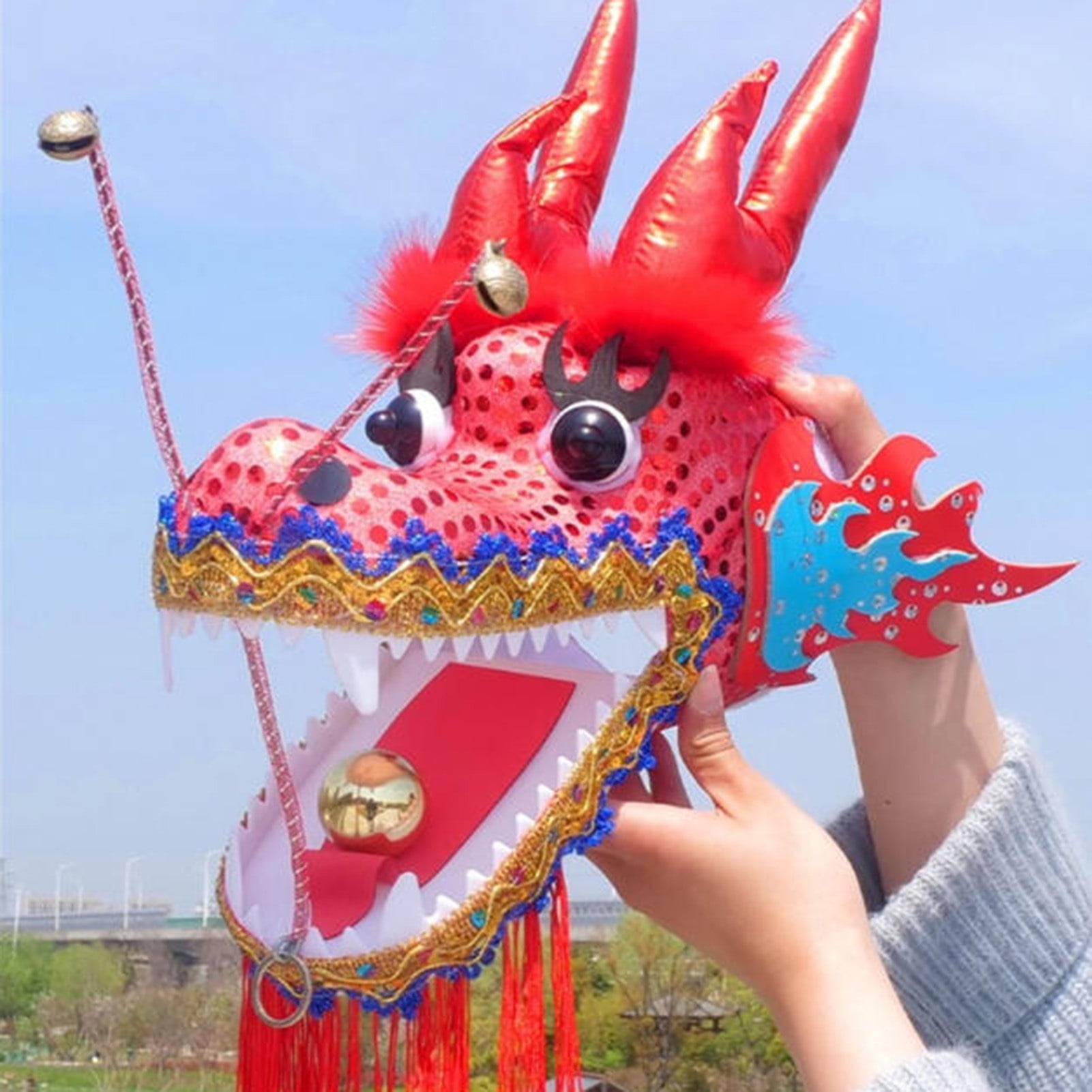 Dance Ribbon Dragon Poi, Juggling Dragon Toy with Scales, 3D Colorful Kite Silk Flowy Spinning & Shaking Poi Outdoor Fitness Games for the Garden/Park/Beach