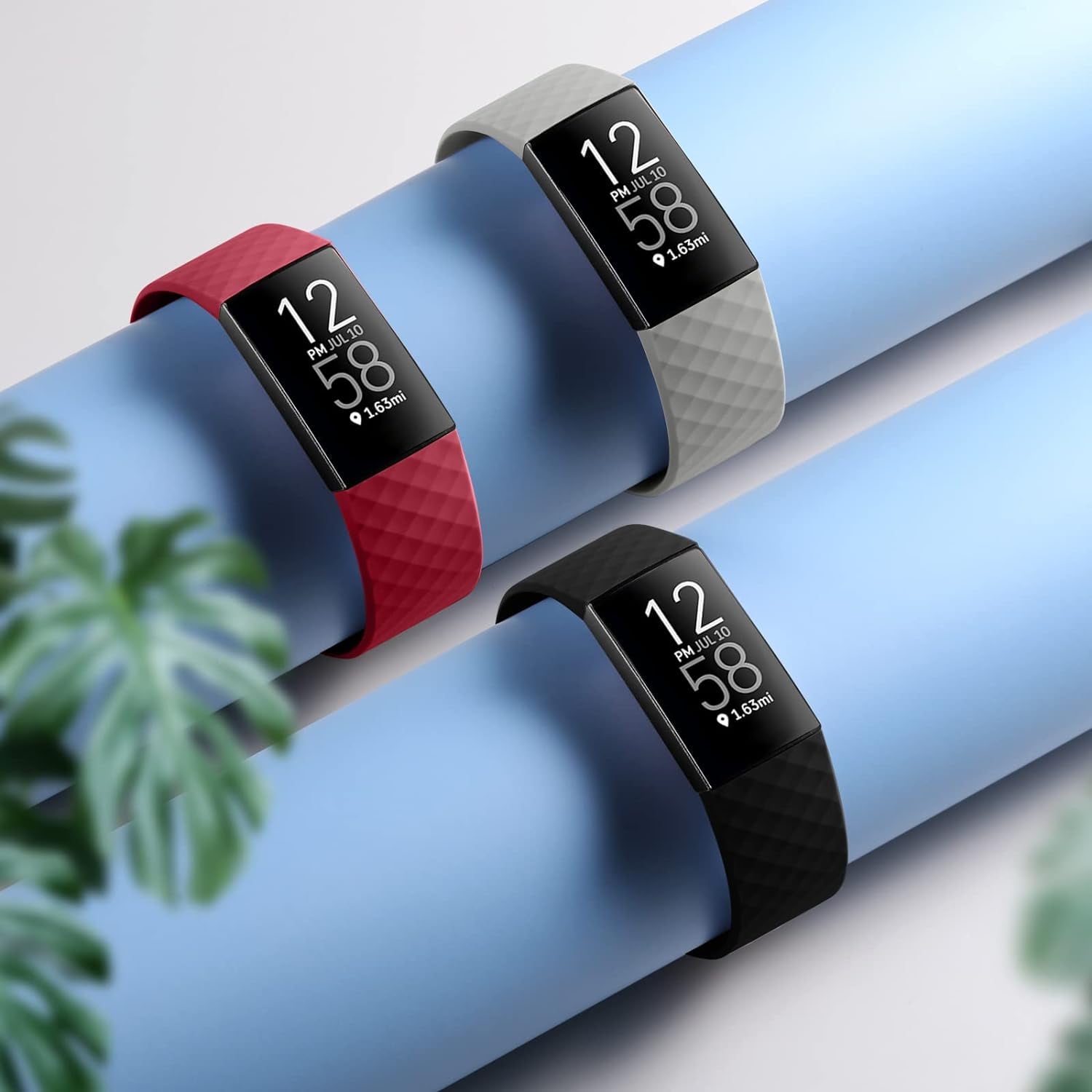Wepro Waterproof Bands Compatible with Fitbit Charge 4 / Charge 3 / Charge 3 SE for Women Men, 3-Pack, Small, Large/Slate Gray/Black/Wine Red