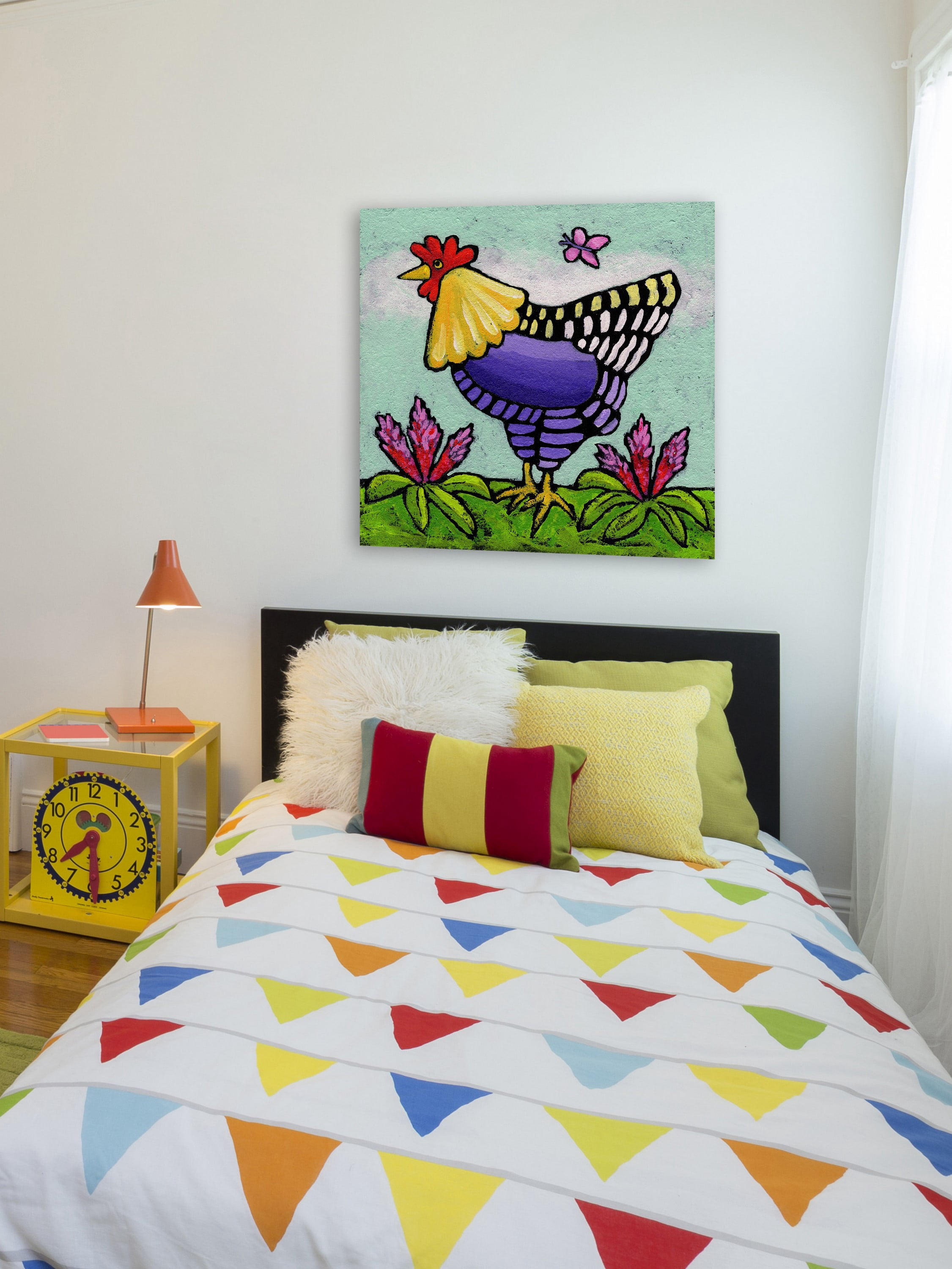 "Hen with Rooster Tails" Painting Print on Wrapped Canvas