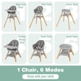 thumbnail image 3 of 6-in-1 Convertible Baby High Chair, Toddler Feeding Chair with 5-Point Safety Harness, Removable Double Tray, Beech Wood Legs, Footrest, PU Cushion, 55 lb Capacity for 6 Months-6 Years Gray, 3 of 10