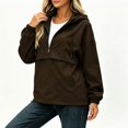 thumbnail image 5 of IUYRTFE Women's Half Zip Waterproof Jacket with Detachable Hood Long Sleeve Outdoor Windbreaker, 5 of 7