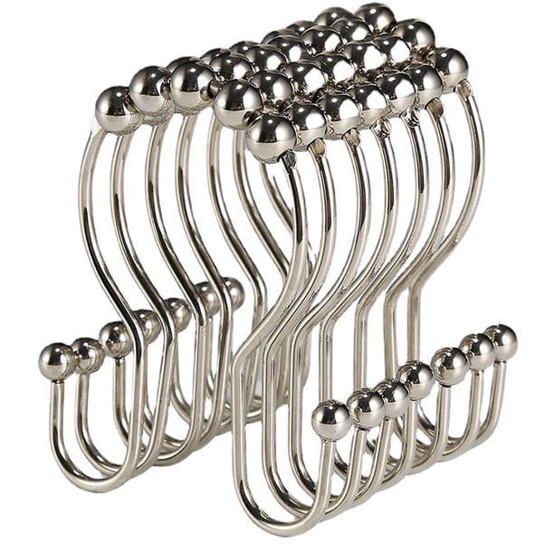 Ganchos para cortina de ducha, anillos de 12 piezas, ganchos dobles anticaídas deslizantes de equilibrio resistente al óxido de acero inoxidable para cortinas de baño