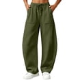 thumbnail image 2 of Women's Barrel Sweatpants, Elastic Waist Drawstring Casual Pants with Side Pockets, Home & Lounge Style | VerBelle,Army Green L, 2 of 9