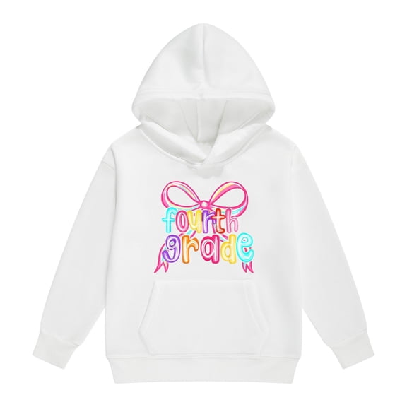 Cute Hoodies for Teen Girls Trendy Oversized Hooded Sweatshirt Fourth Grade Colorful Bow Graphic Long Sleeve Pullover Sweater