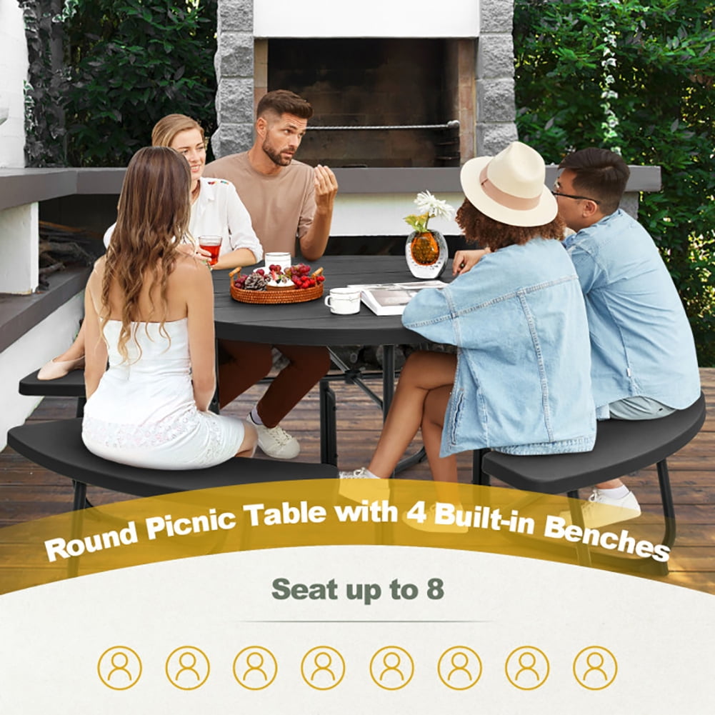 Aimee Lii 8-Person Outdoor Picnic Table and Bench Set with Umbrella Hole, Outdoor Patio Furniture Set, Black