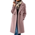 thumbnail image 2 of Vixolx Winter Peacoat for Women Fashion Notched Lapel Collar Double Breasted Woolen Coat with Side Pockets Solid Long Sleeve Overcoat, 2 of 9