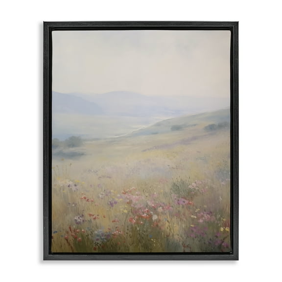 Stupell Industries Valley Meadow Flowers Landscape & Nature Painting Black Floater Framed Canvas Art Print Wall Art, 17 x 21