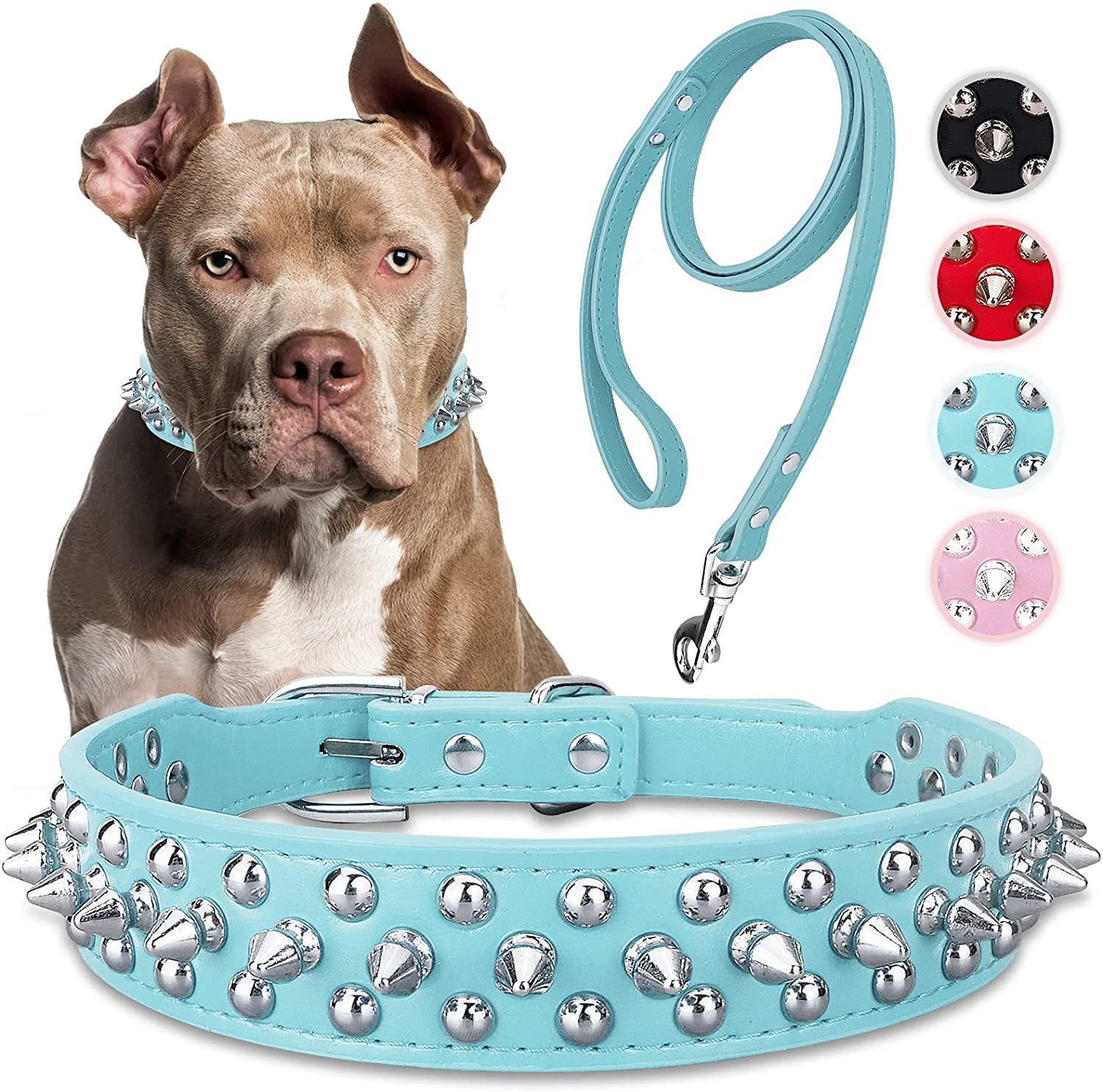 Spiked Studded Leather Dog Collars Pet Collar and Leash Set for Small Medium Dog 