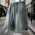 thumbnail image 2 of USNSM Men's Vintage Denim Shorts Summer Washed Casual Baggy Jean Shorts Elastic Drawstring Waist Baggy Jorts Streetwear Blue M, 2 of 5