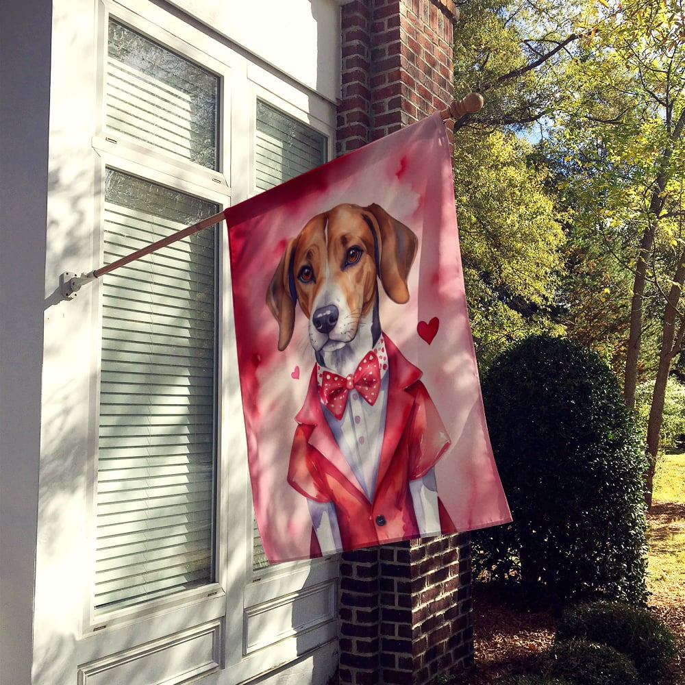 Caroline's Treasures DAC5337CHF English Foxhound My Valentine House Flag Large Porch Sleeve Pole Decorative Outside Yard Banner Artwork Wall Hanging, Polyester, House Size, Multicolor