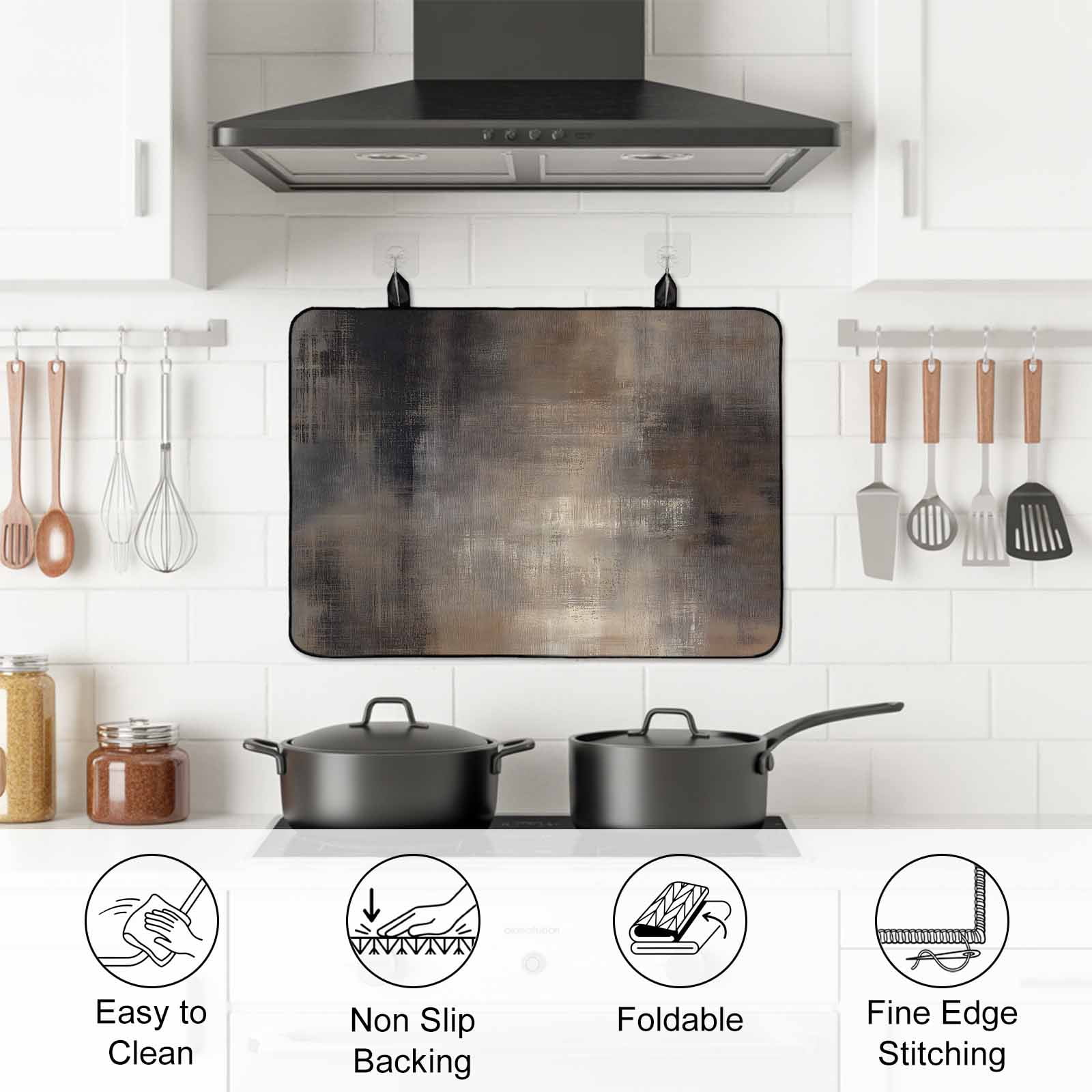 Brown Stove Top Cover for Electric Stove, Heat-proof & Non Slip Glass Top Stove Cover Protector, Modern Abstract Art Ombre Oil Painting Kitchen Flat Cooktop Rubber Mat 24x21 Inches