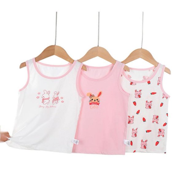LYMAYTER Toddler Kids Girls Comfy Cotton Sleeveless Tank Tee Cute Cartoon Round Neck Summer Undershirts 2-14Y