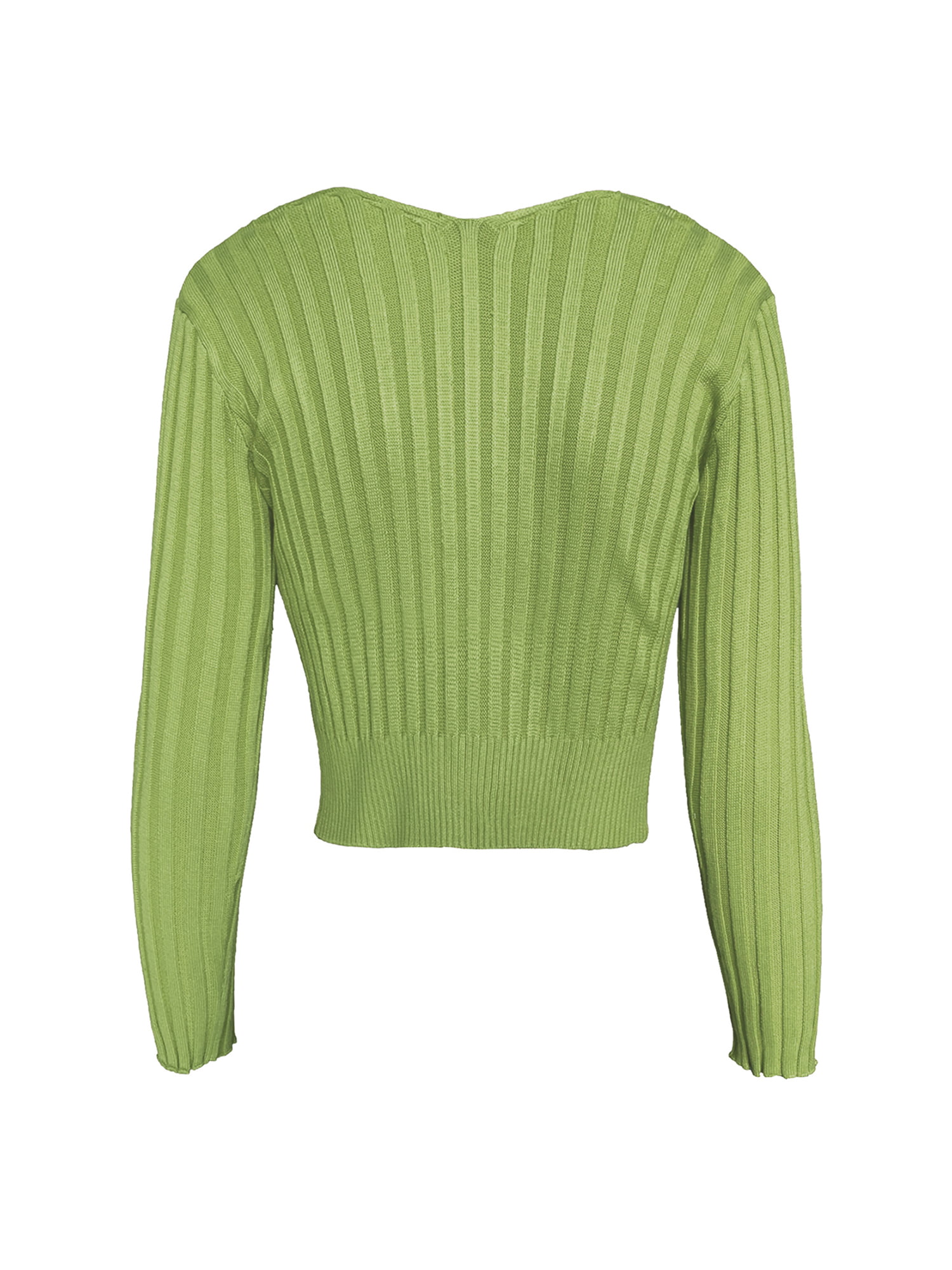 wybzd Women Y2K Crop Knit Cardigan Slim Fit Ribbed Knitwear Open Front Tops  Long Sleeve Bolero with Chain Green XL